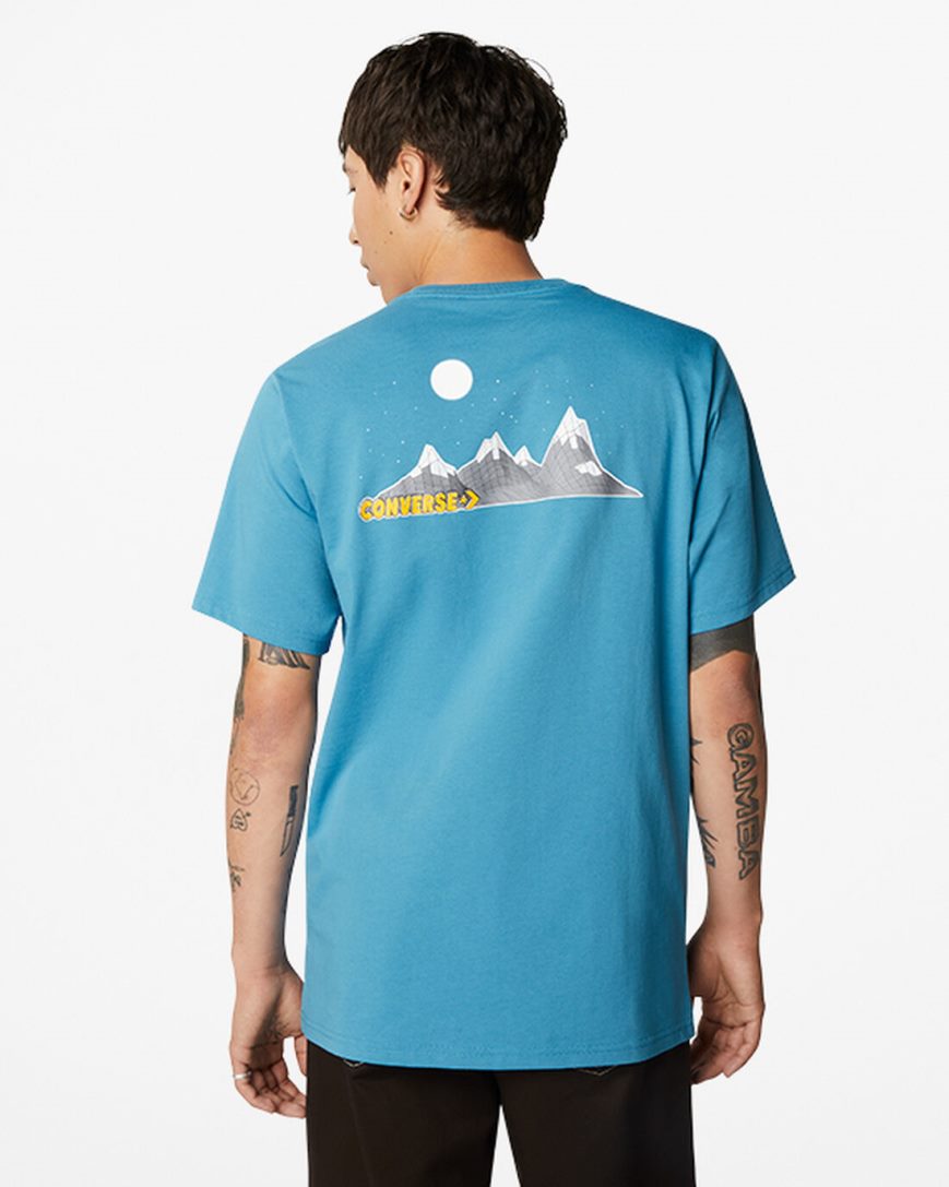Men's Converse Moon Mountain Graphic T-Shirts Blue | AU 46C80U